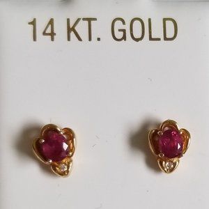 14k Yellow Gold, Ruby and Diamond Stud Earrings